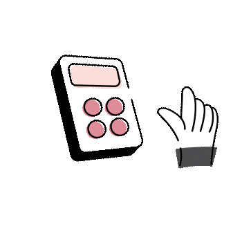 Animated image of a gloved hand pressing buttons on a simple black device with four pink buttons and a rectangular screen on top.
